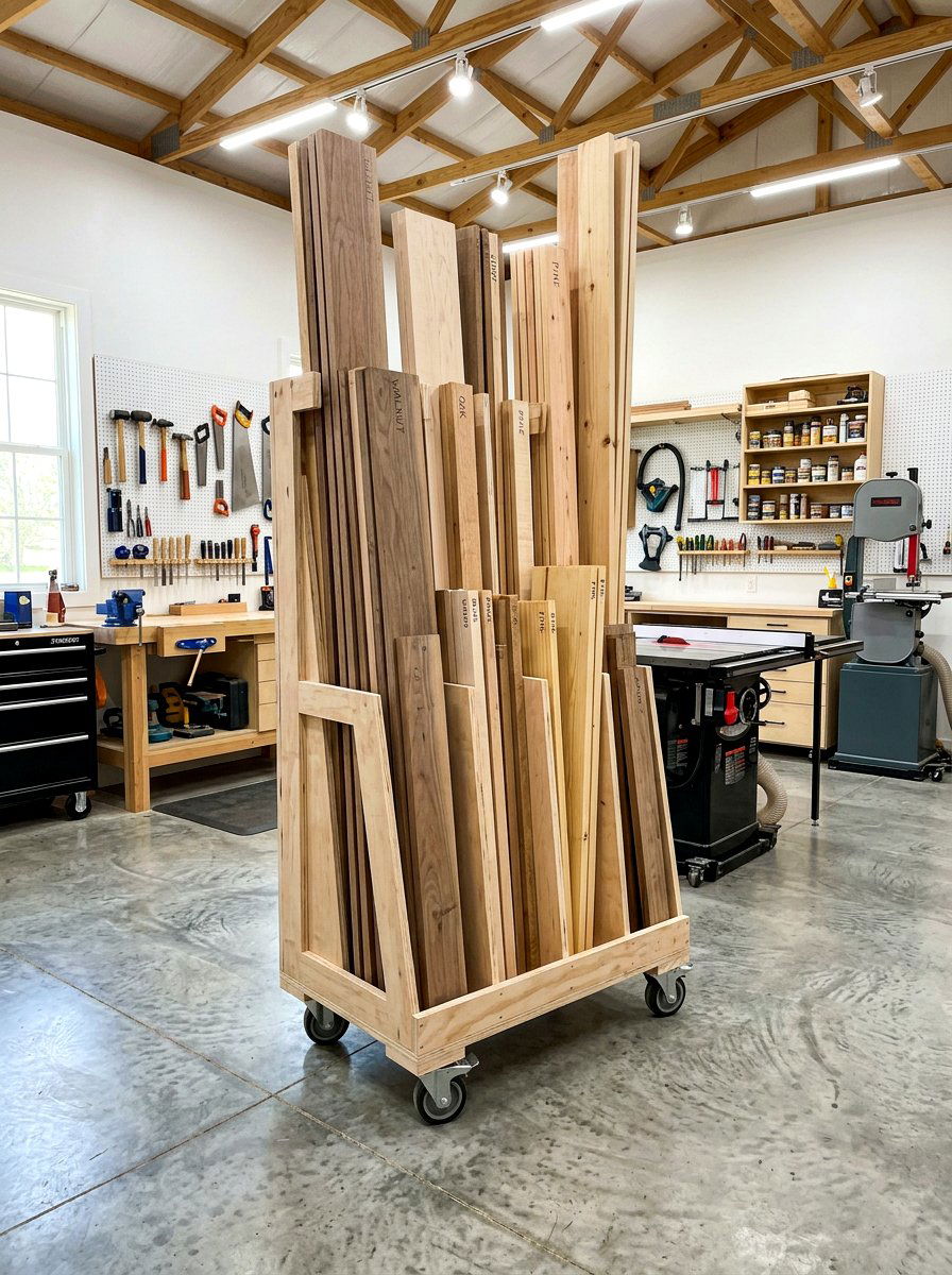 Rolling Cart For Lumber And Wood Storage - 30 garage organization for small spaces ideas