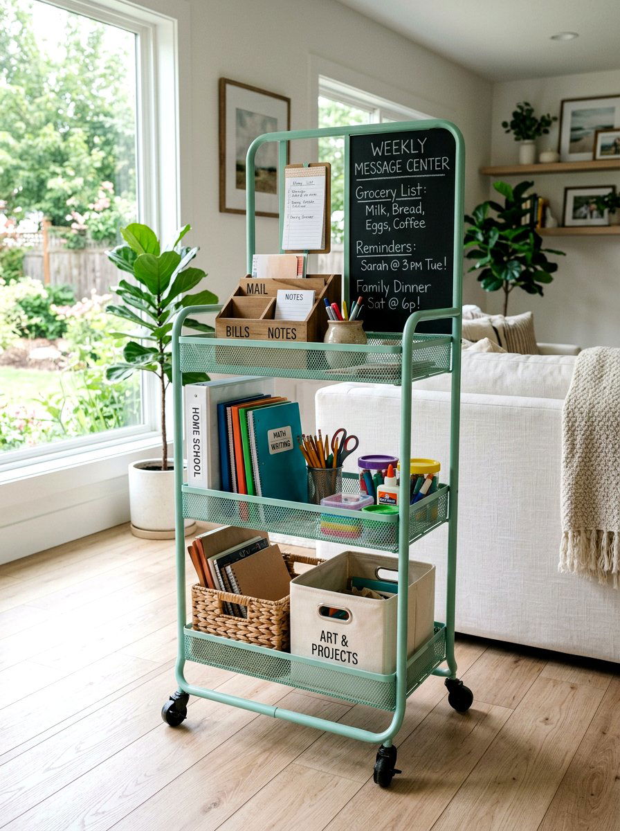 Rolling Cart Message Center - 30 family message center ideas