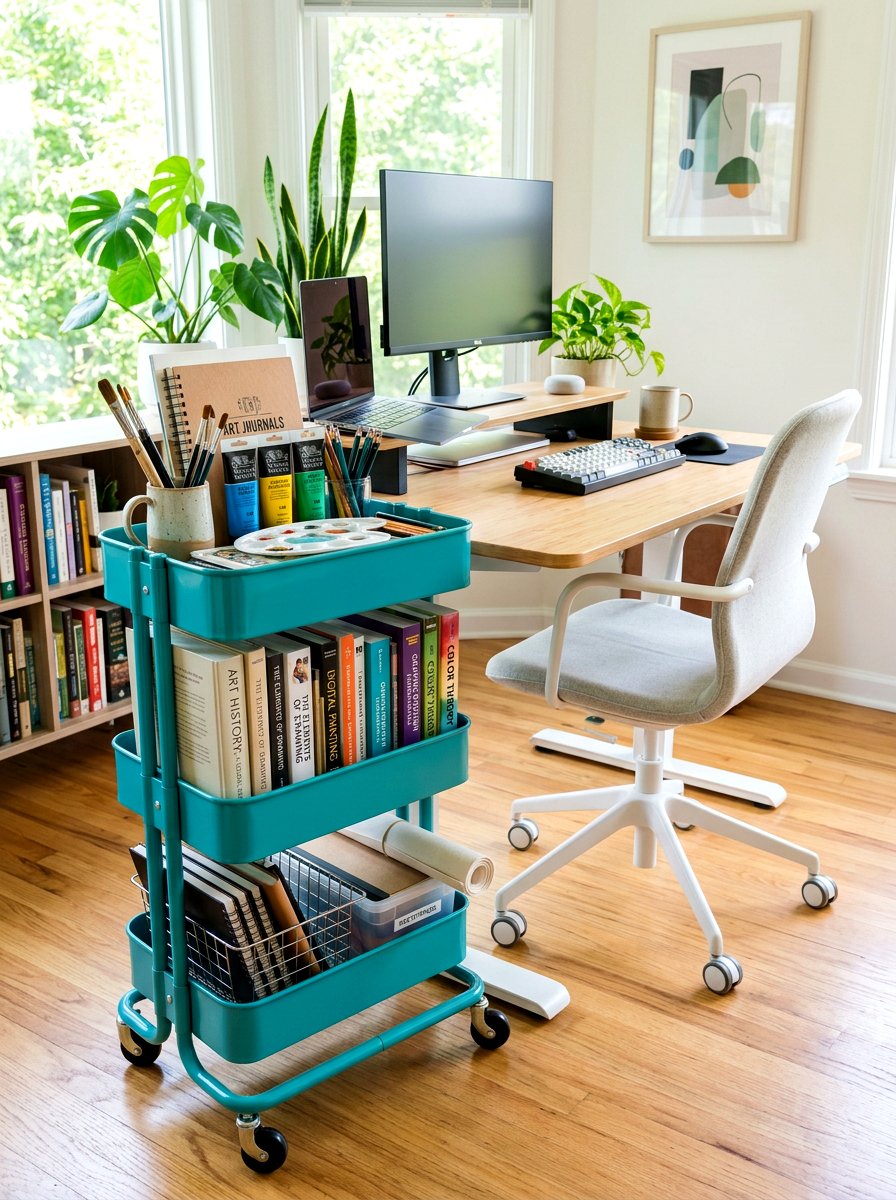 Rolling Cart Next To Desk - 30 dorm desk ideas