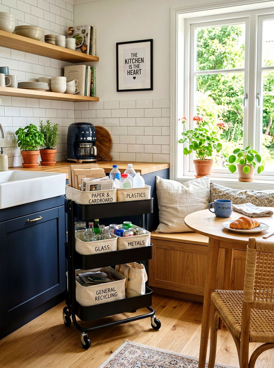 Rolling Cart Recycling Station - 30 recycling station ideas