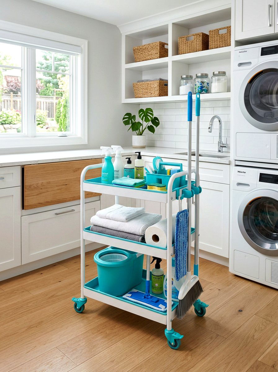 Rolling Cleaning Cart - 30 mop broom storage ideas