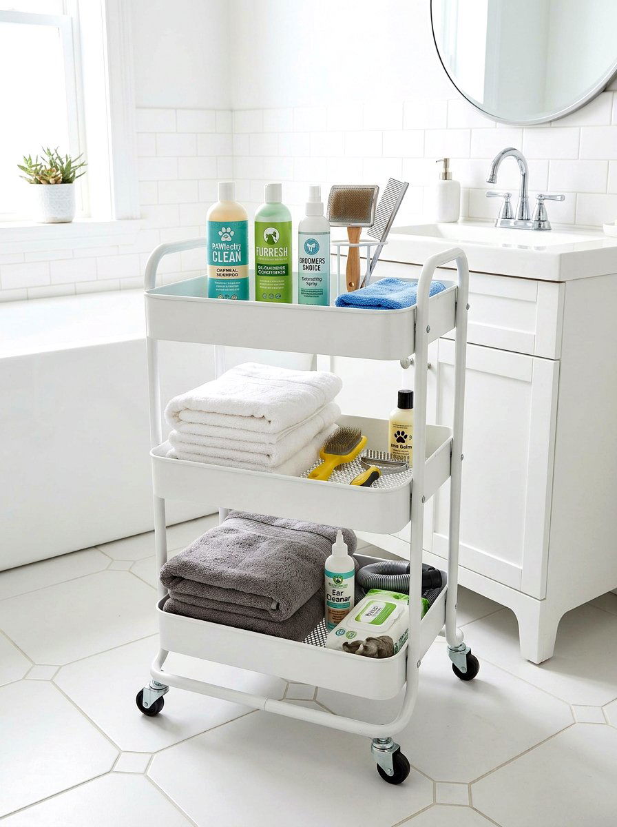 Rolling Dog Grooming Cart - 30 dog room storage ideas