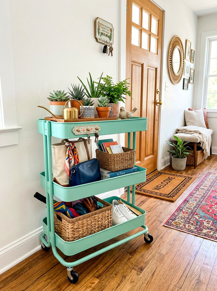 Rolling Entryway Utility Cart - 30 entryway storage ideas