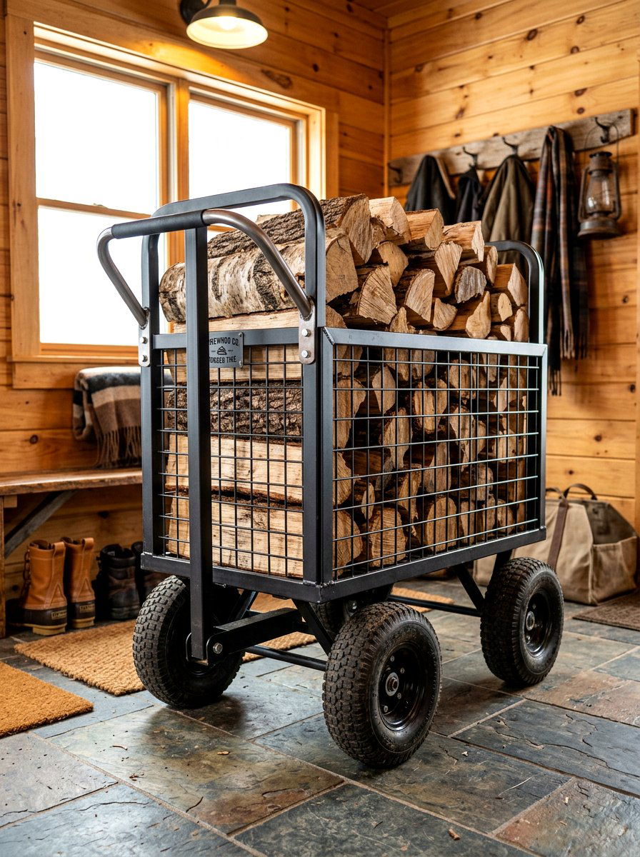 Rolling Firewood Cart - 30 firewood rack ideas