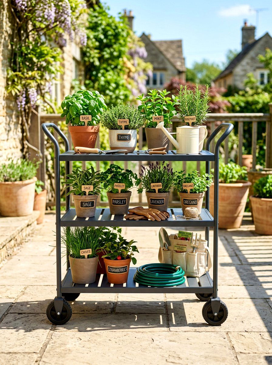 Rolling Garden Cart - 30 simple herb garden ideas
