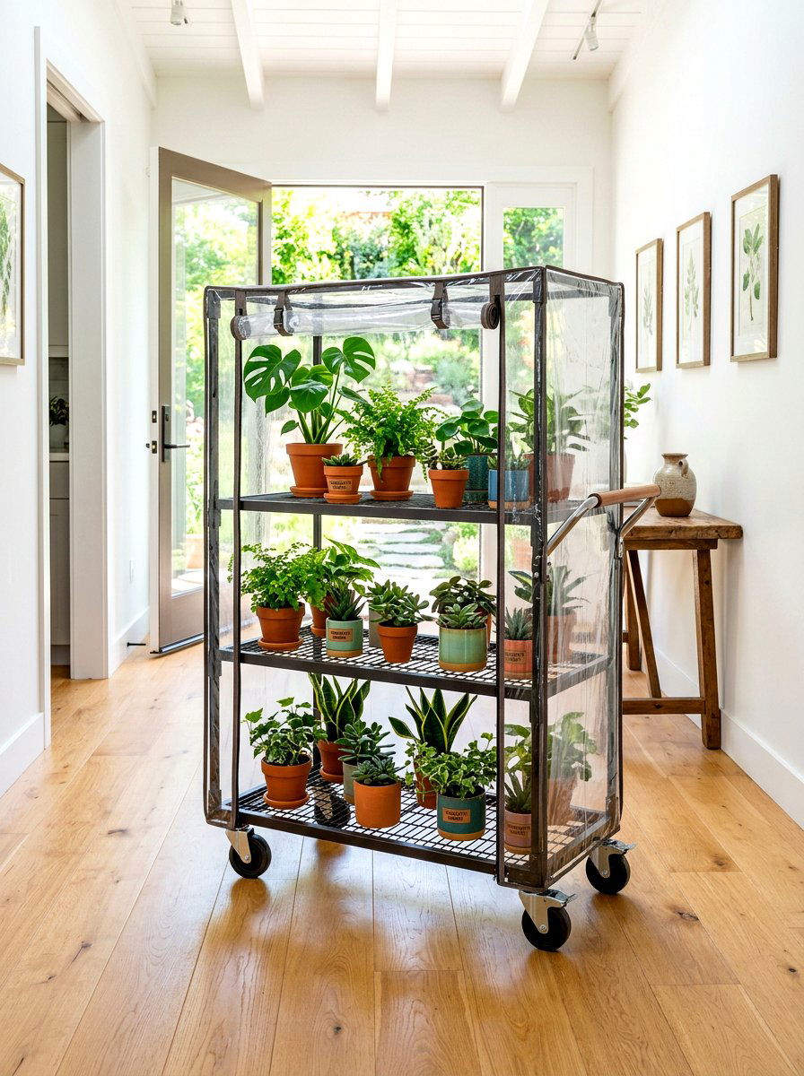 Rolling Greenhouse Cart - 30 indoor greenhouse ideas