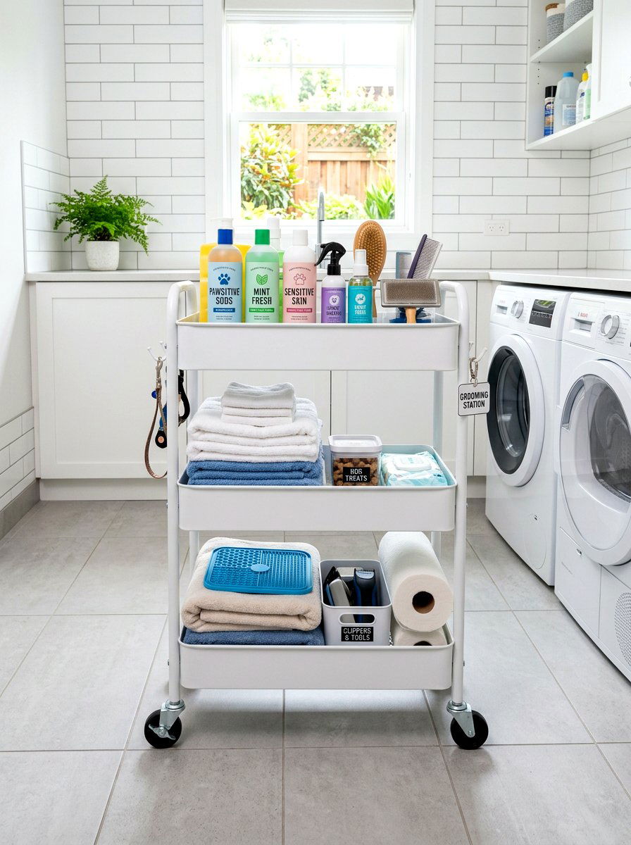 Rolling Grooming Supply Cart - 30 stylish pet storage ideas