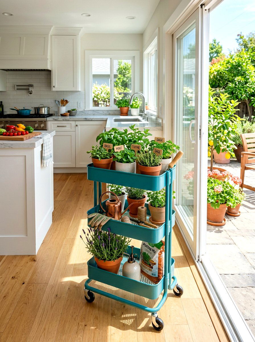 Rolling Herb Shelf Cart - 30 indoor herb shelf ideas