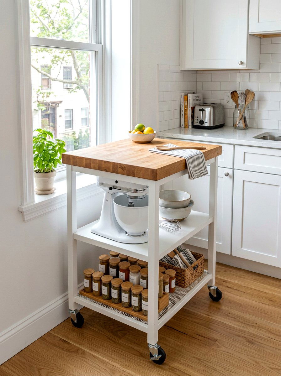 Rolling Kitchen Cart - 30 tiny apartment kitchen ideas