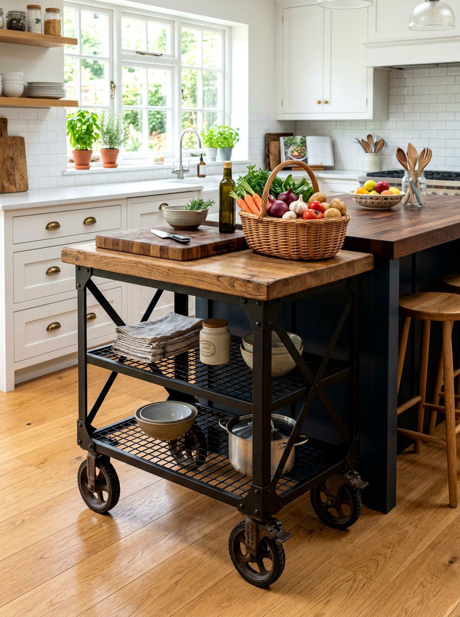 Rolling Kitchen Cart - 30 vintage farmhouse kitchen ideas