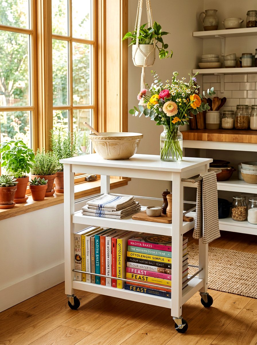 Rolling Kitchen Cart - 30 kitchen cookbook storage ideas
