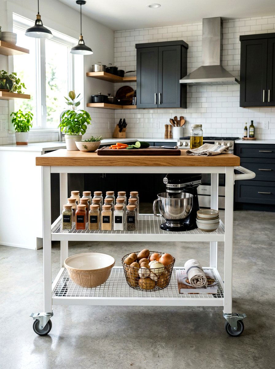 Rolling Kitchen Cart With Shelves - 30 flexible apartment furniture ideas