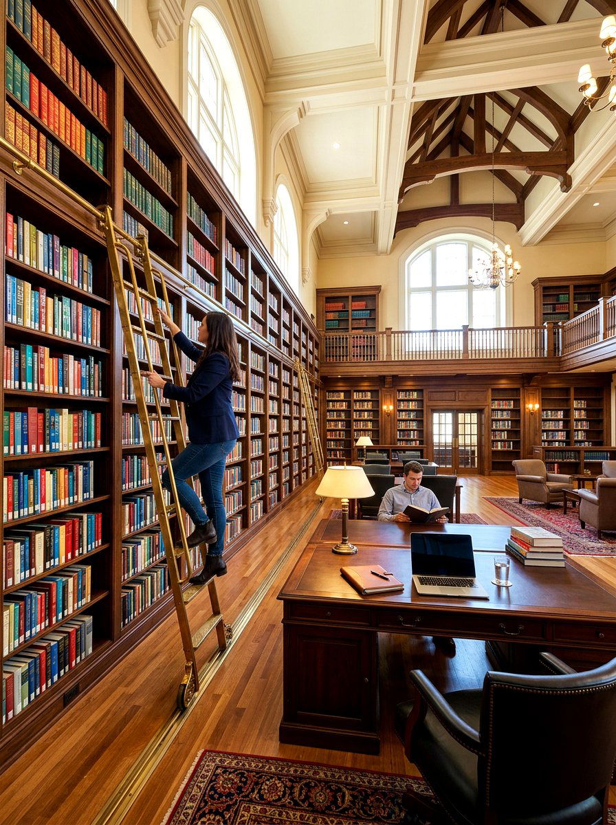 Rolling Ladder Library Workspace - 30 office library combo ideas