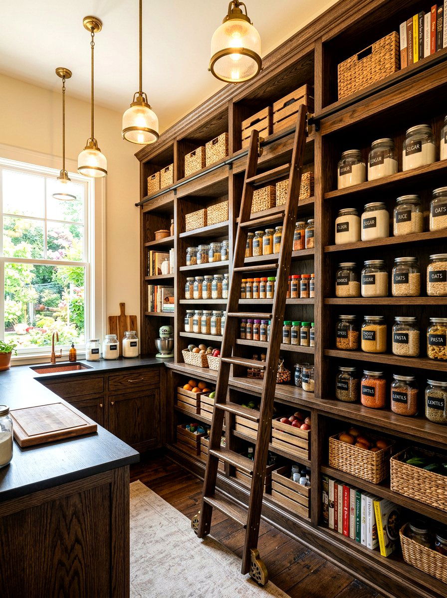 Rolling Ladder Pantry - 30 traditional prep kitchen ideas