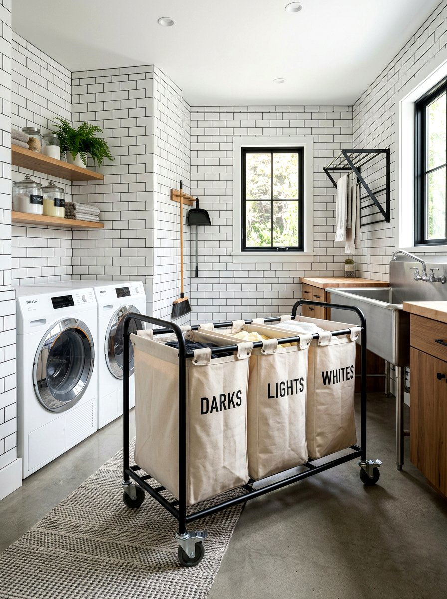 Rolling Laundry Cart Station - 30 laundry basket storage ideas