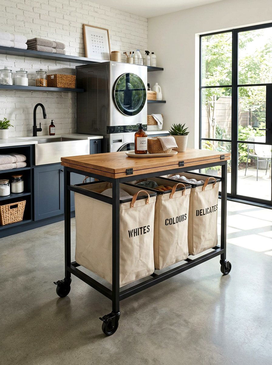 Rolling Laundry Cart With Folding Top - 30 folding station laundry ideas