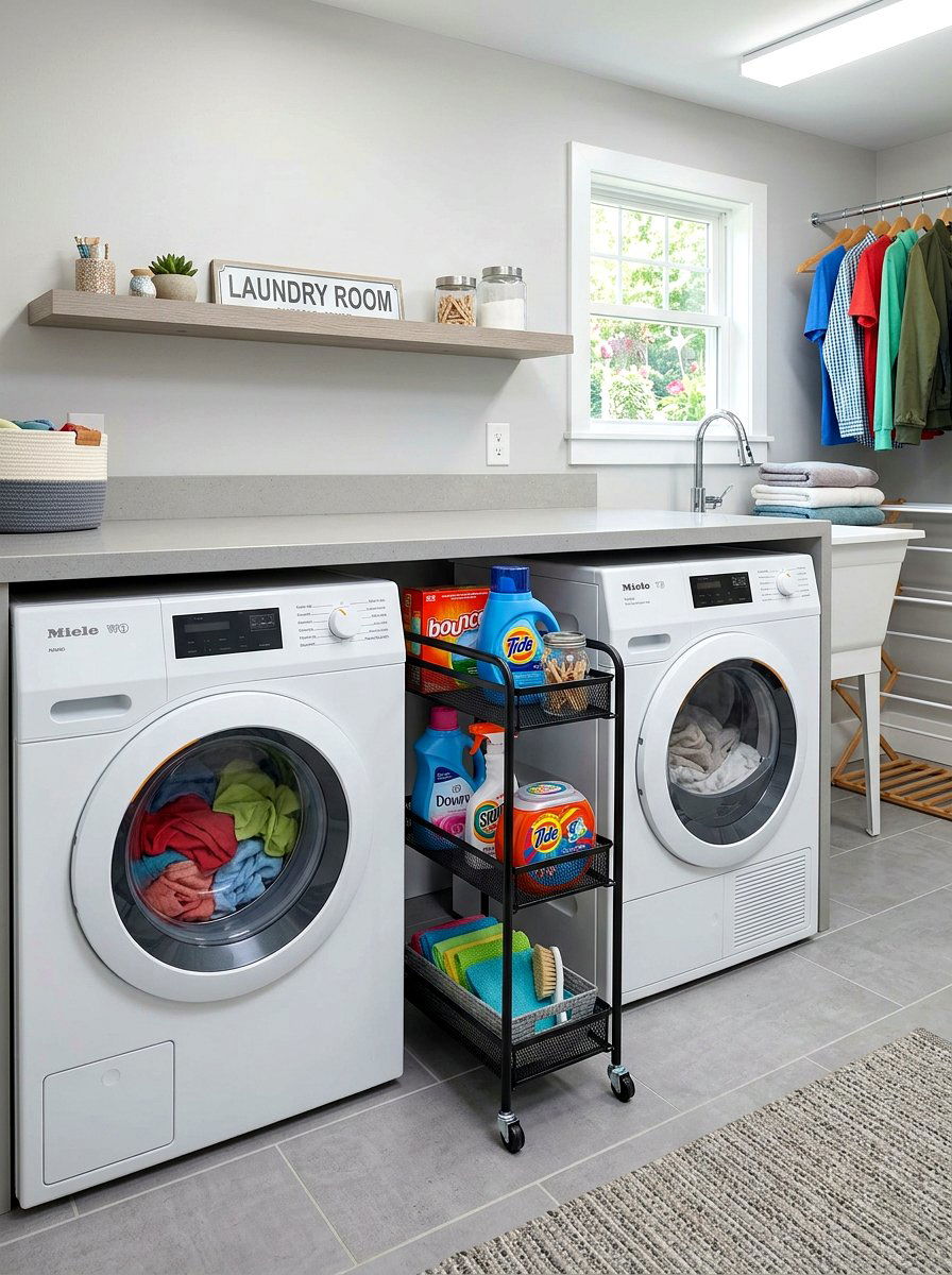 Rolling Laundry Shelf Cart - 30 detergent shelf ideas