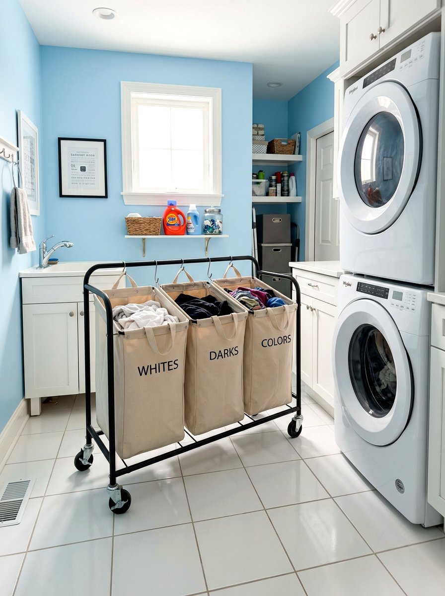 Rolling Laundry Sorter - 30 laundry room storage ideas