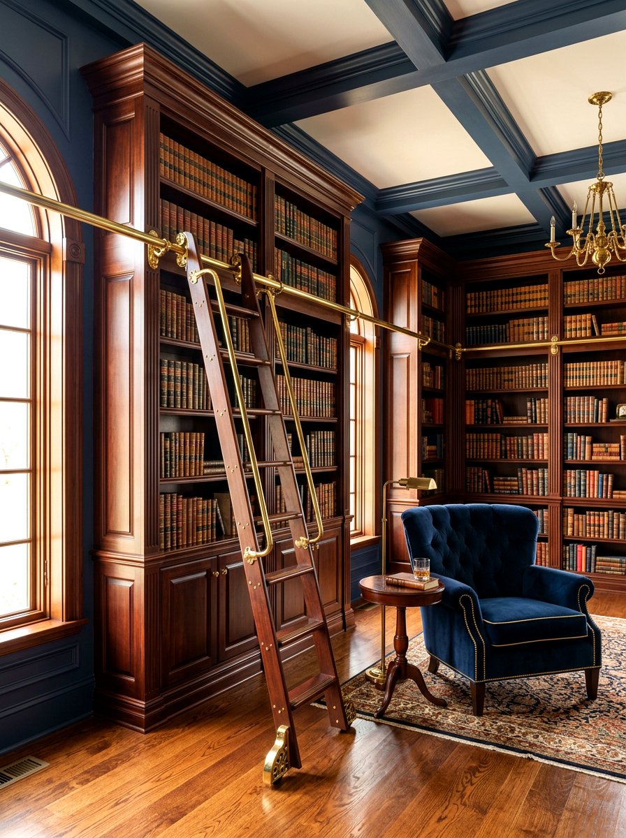 Rolling Library Ladder - 30 home library wall ideas