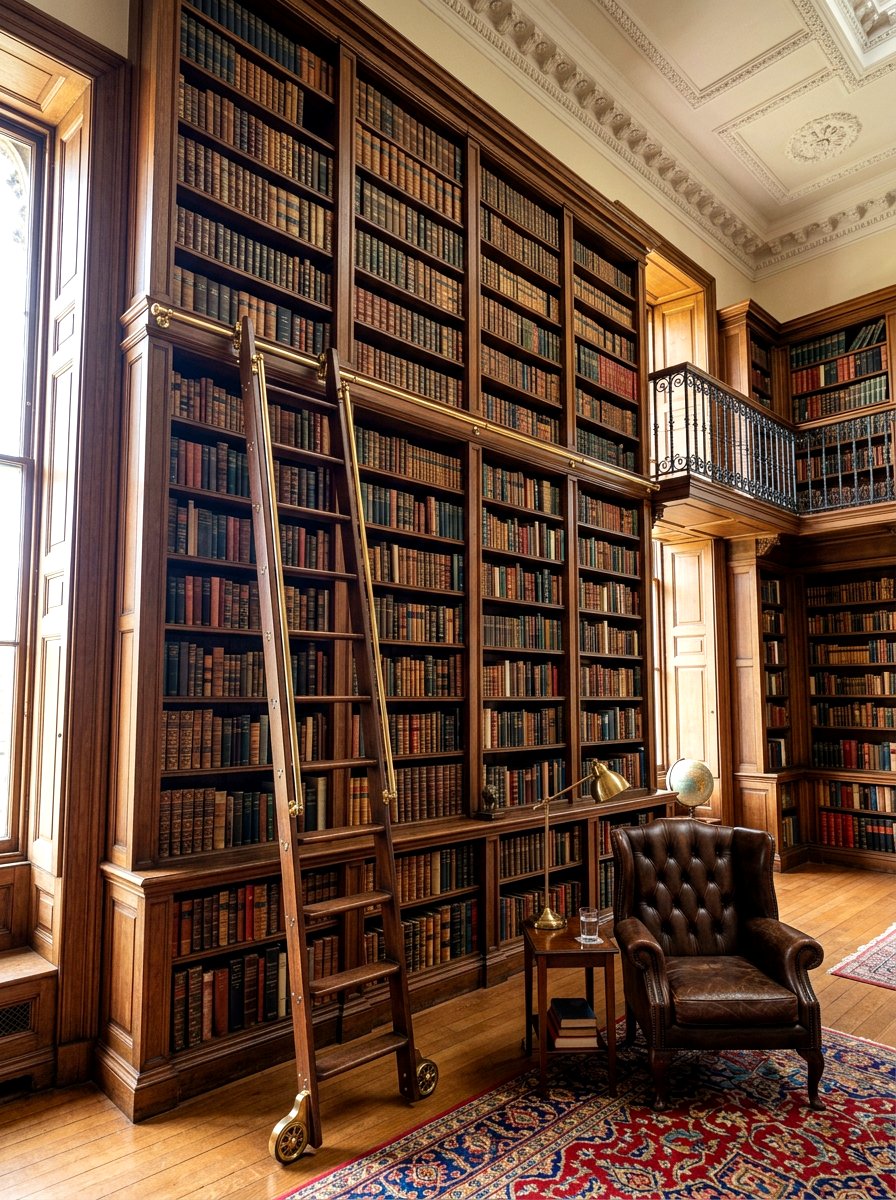 Rolling Library Ladder - 30 old money apartment decor ideas
