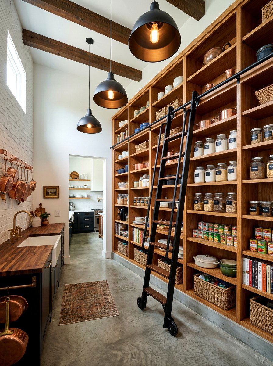 Rolling Library Ladder - 30 scullery pantry ideas