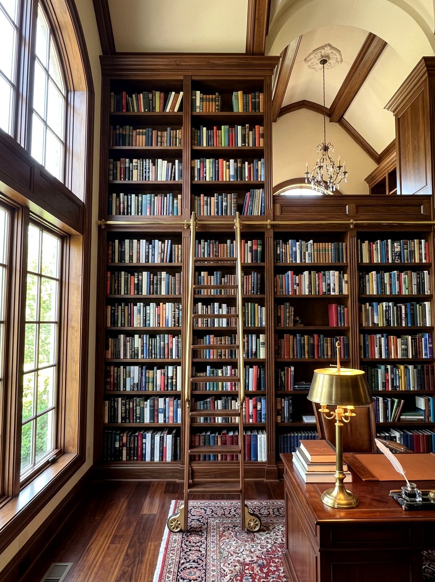 Rolling Library Ladder - 30 moody home library ideas