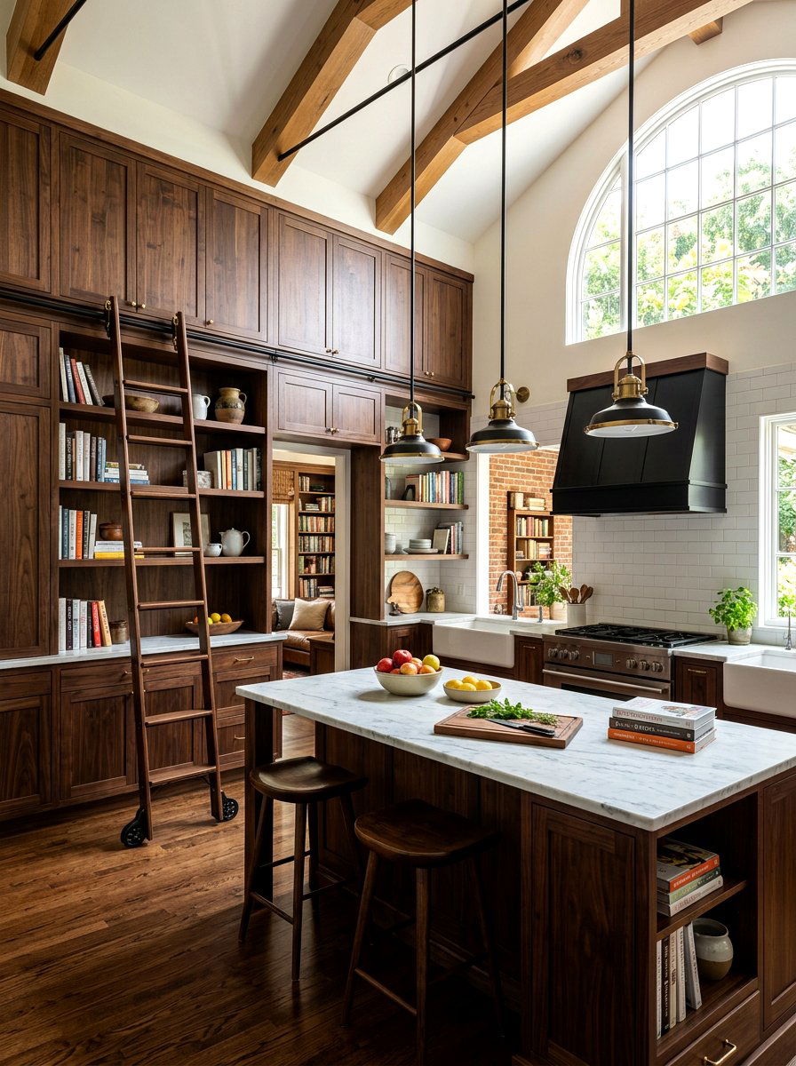 Rolling Library Ladder - 30 bistro kitchen ideas