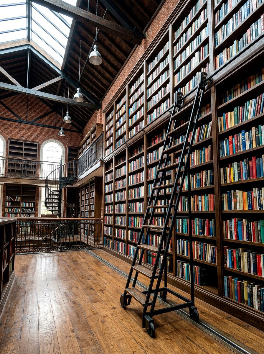 Rolling Library Ladder - 30 book filled room ideas