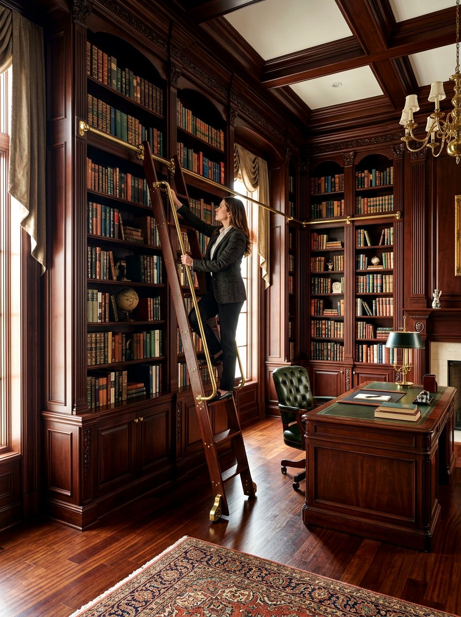 Rolling Library Ladder - 30 ladder library office ideas