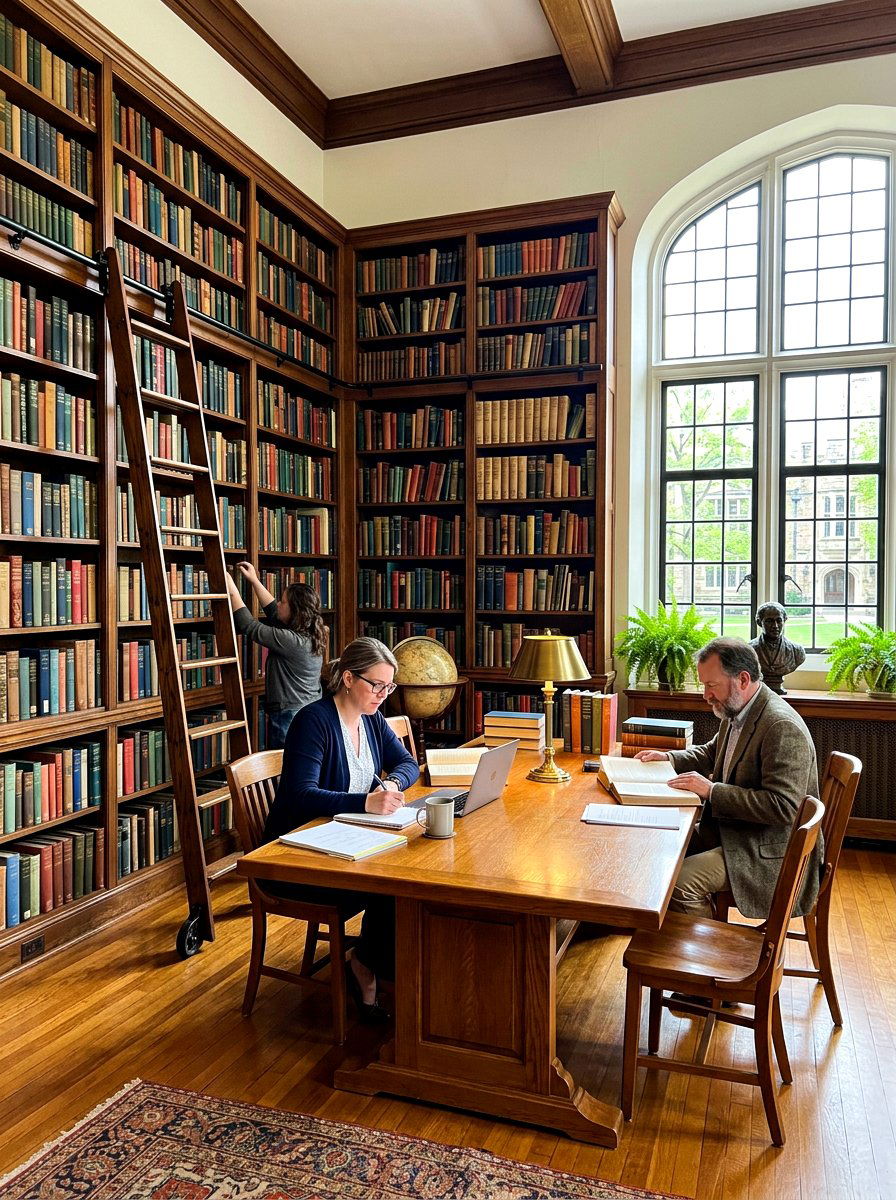 Rolling Library Ladder Office - 30 classic office library ideas
