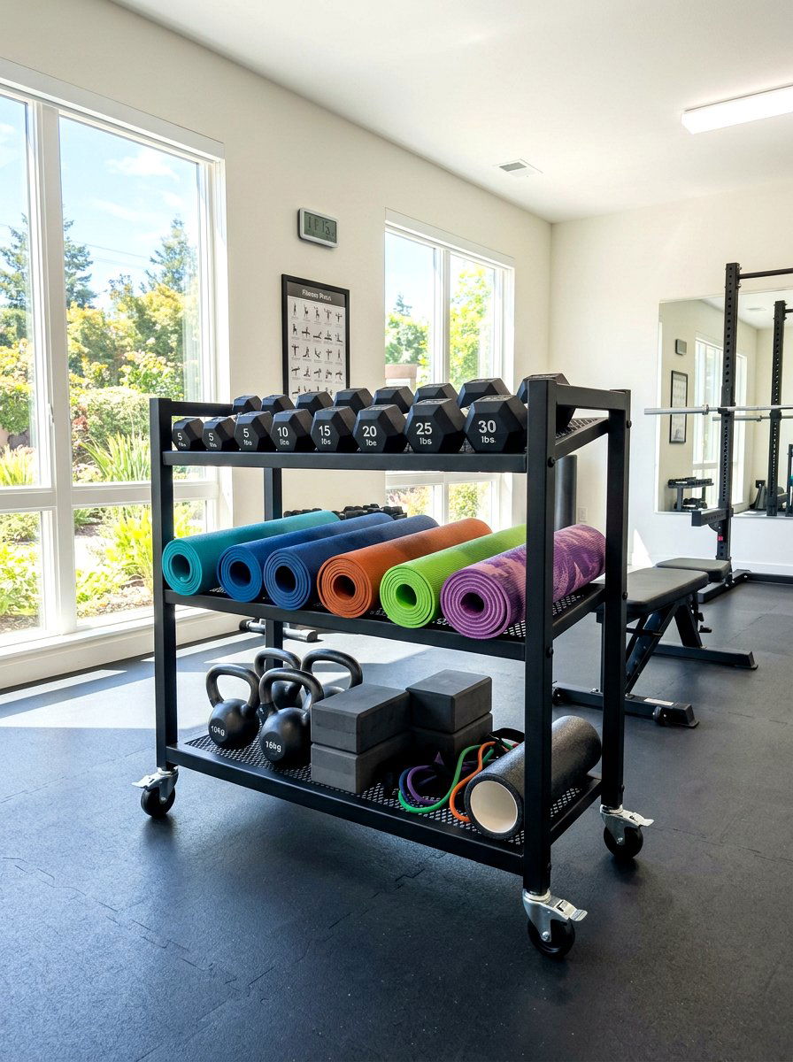 Rolling Metal Equipment Cart - 30 dumbbell storage ideas