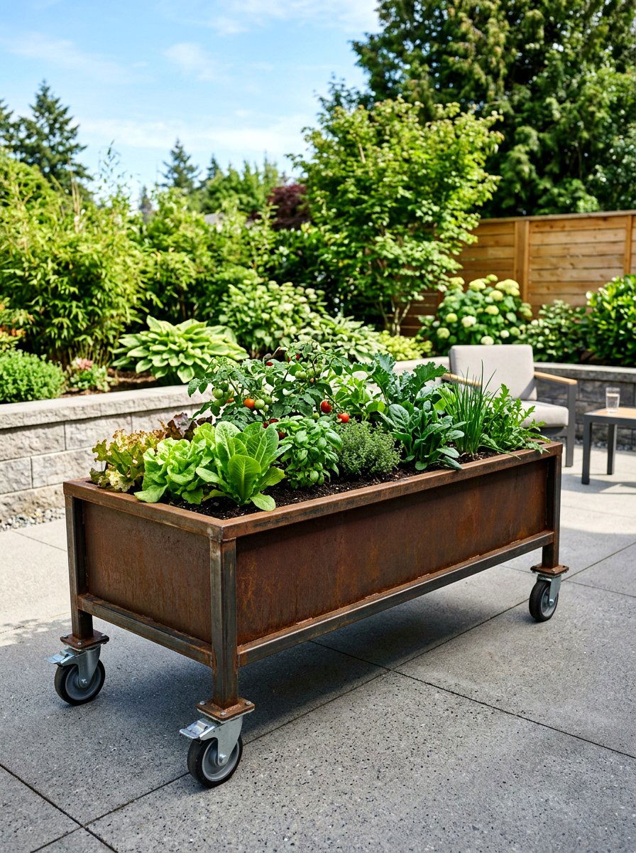 Rolling Metal Planter - 30 container vegetable garden ideas
