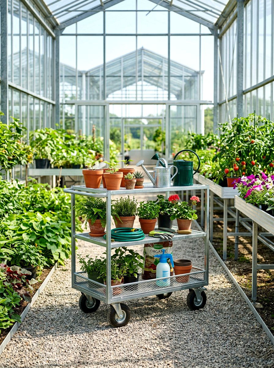 Rolling Metal Utility Cart - 30 greenhouse storage bench ideas