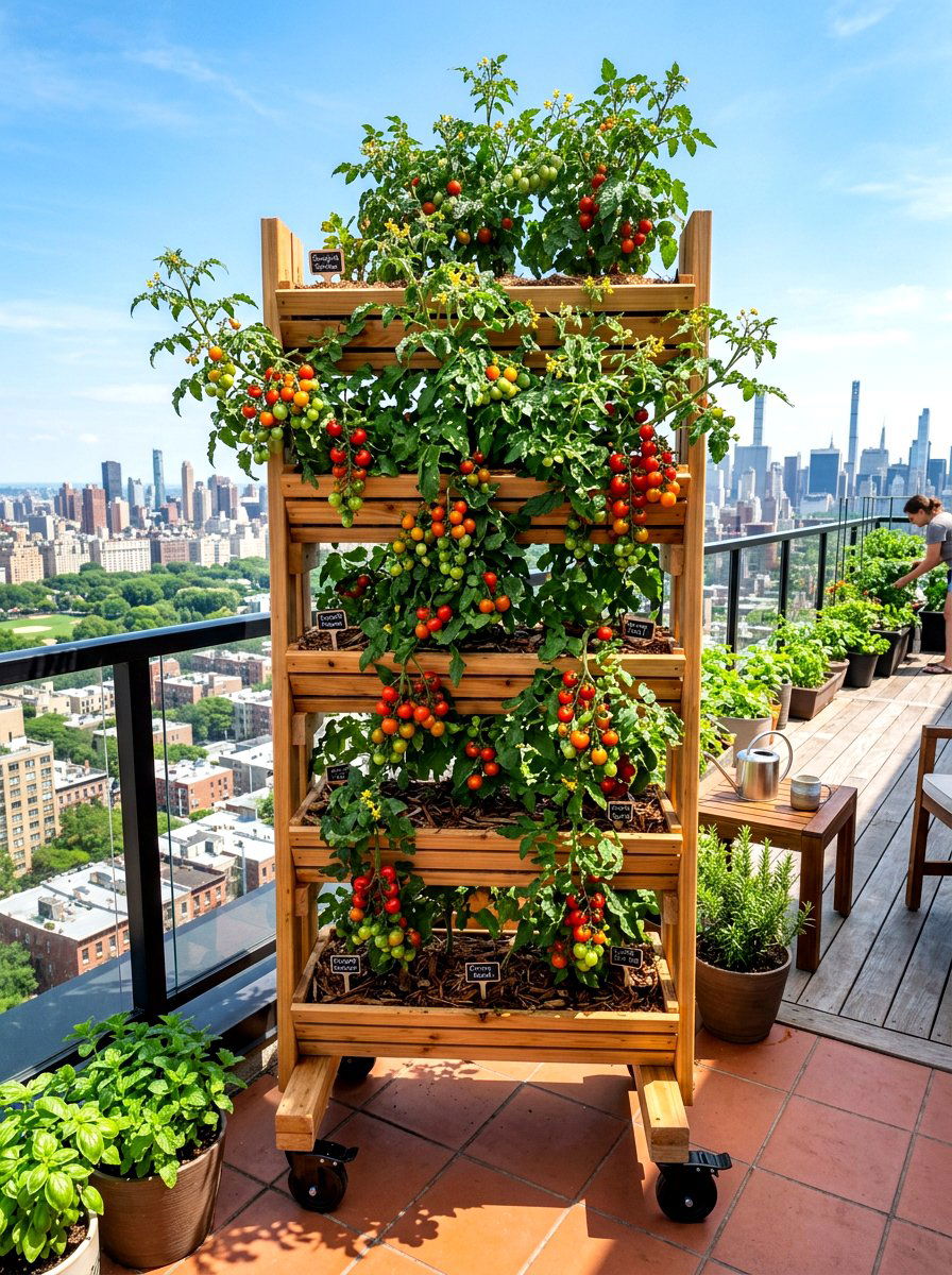Rolling Mobile Vertical Planter Box - 30 vertical planter box ideas
