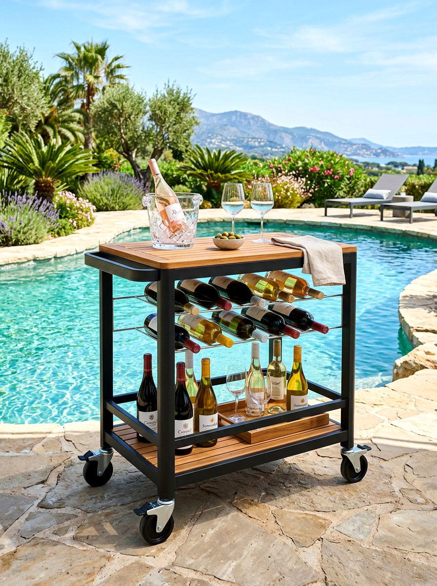 Rolling Outdoor Serving Cart - 30 outdoor buffet table ideas