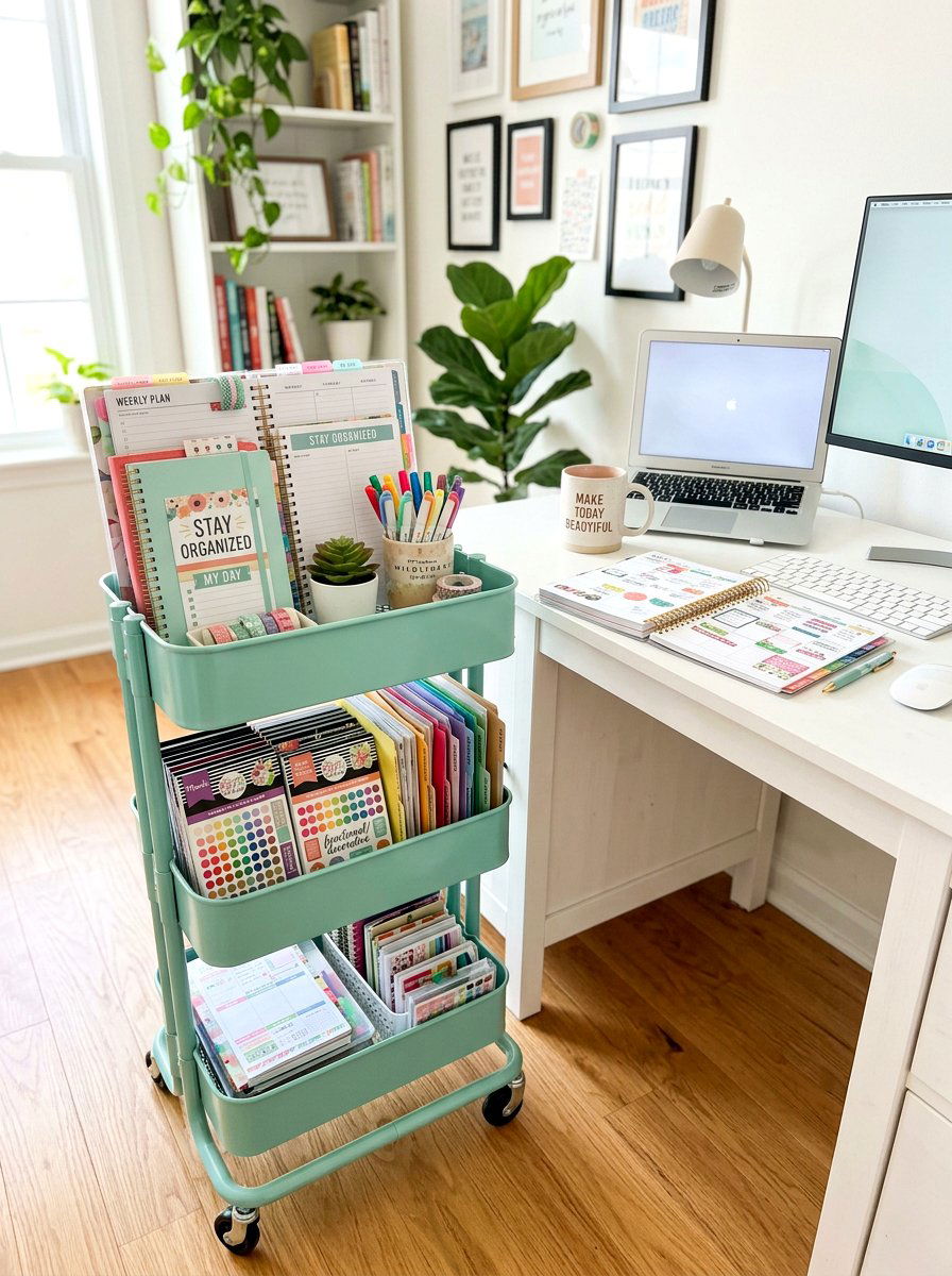 Rolling Planner Cart - 30 paper planner desk ideas