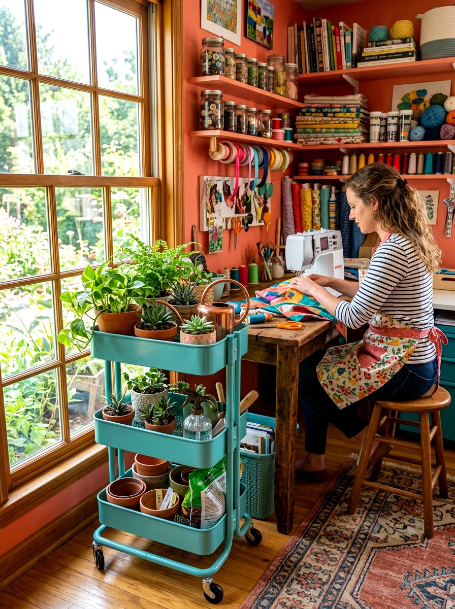 Rolling Plant Cart - 30 houseplant shelf ideas