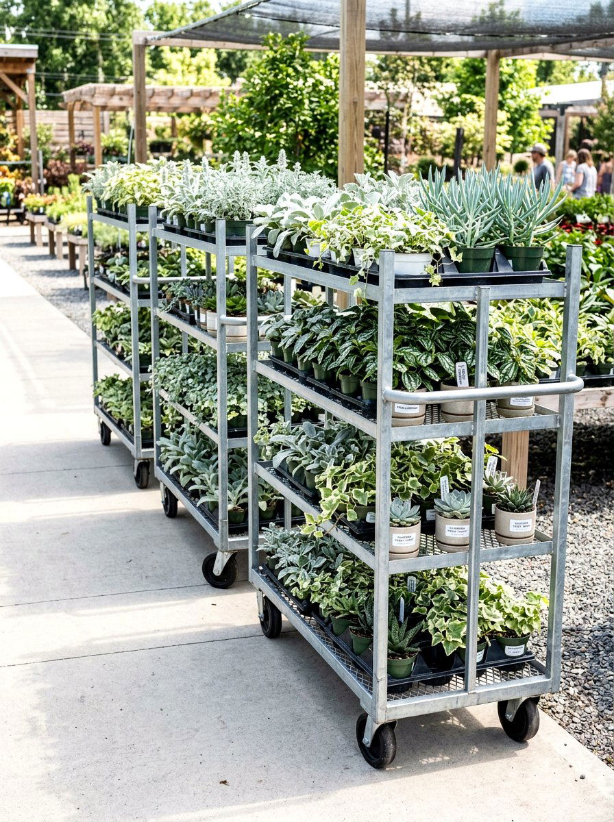 Rolling Plant Carts - 30 greenhouse shelving layout ideas