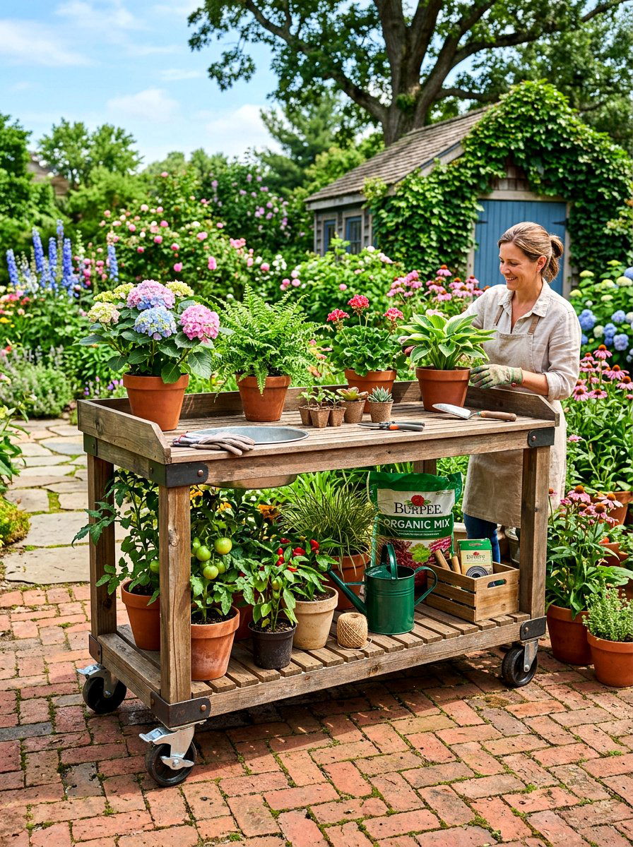 Rolling Potting Bench With Wheels - 30 outdoor potting station ideas