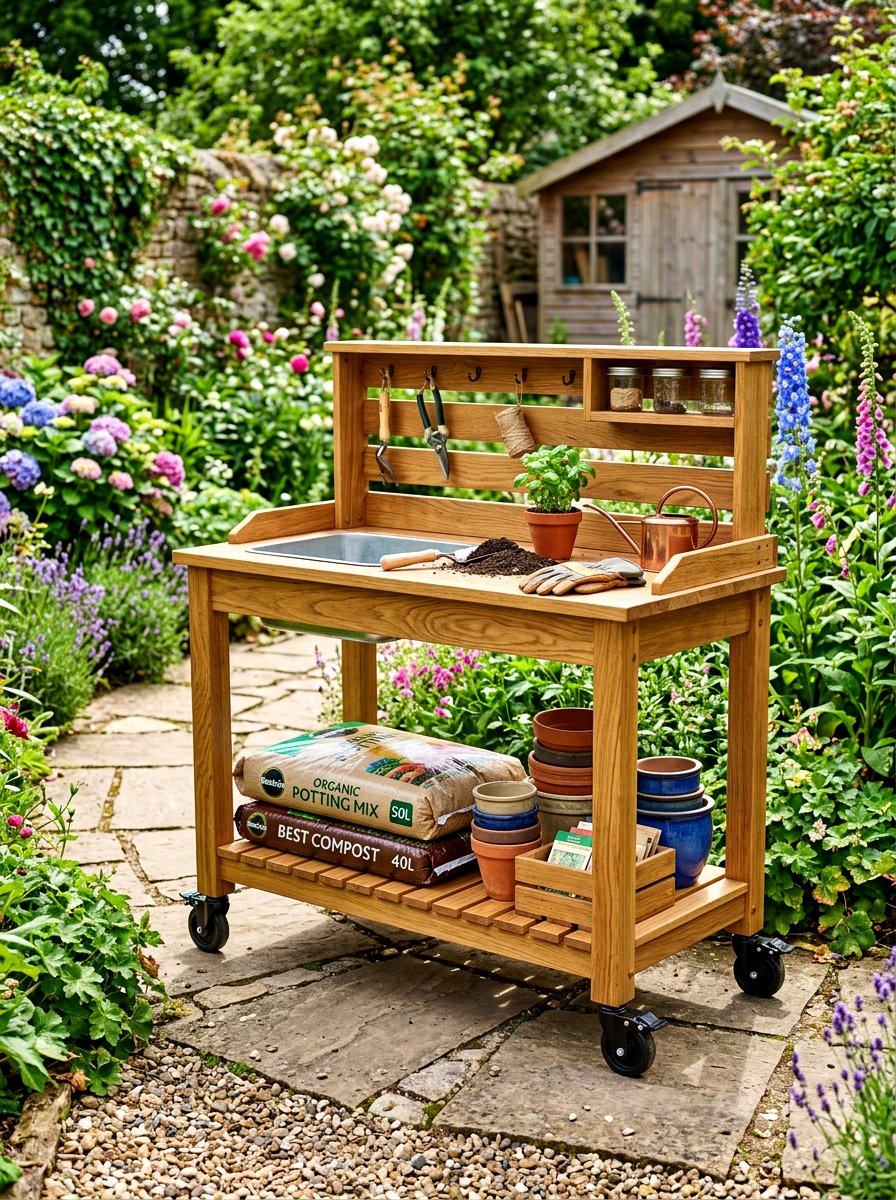Rolling Potting Bench - 30 potting bench ideas