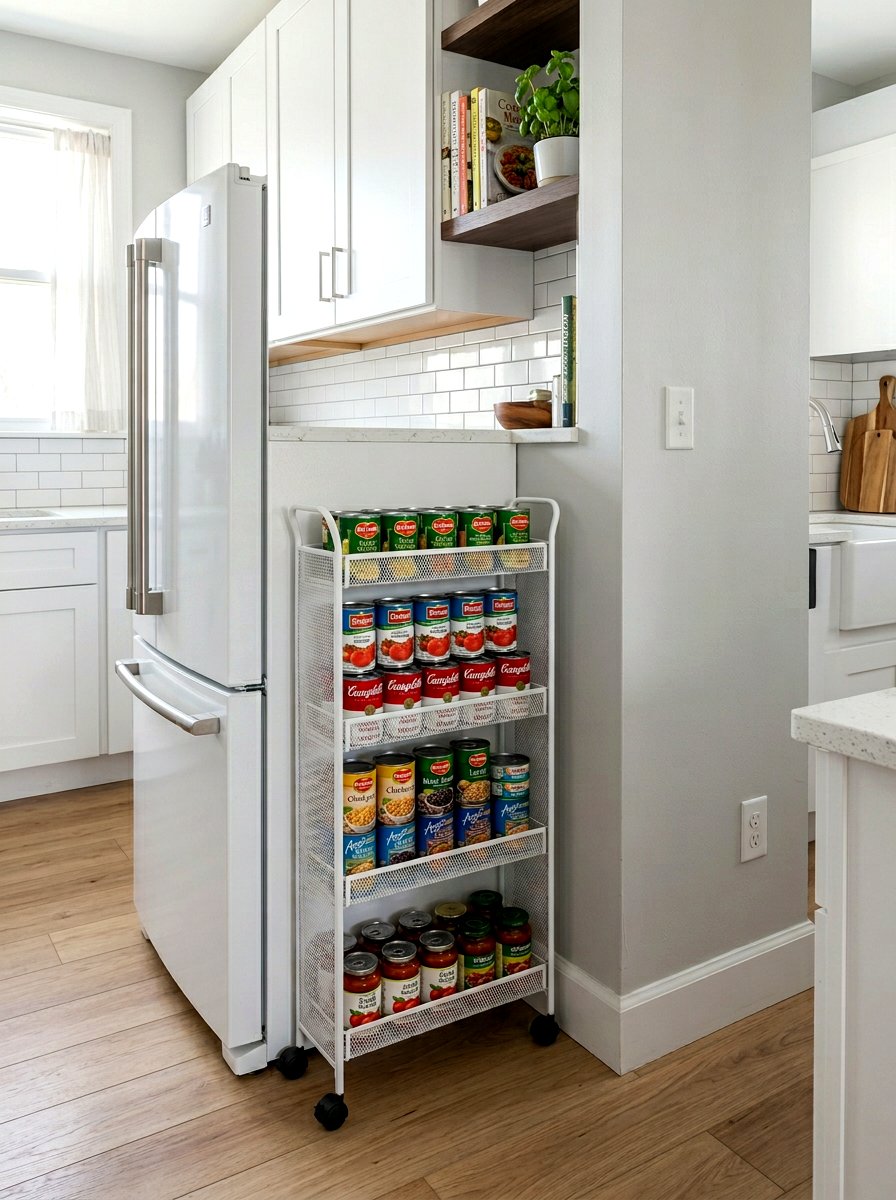 Rolling Slim Pantry Cart - 30 can storage ideas
