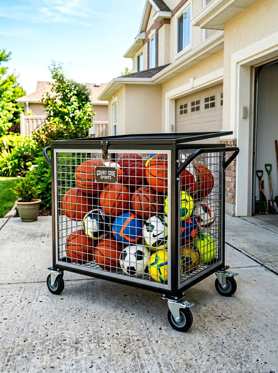 Rolling Sports Ball Storage Bin - 30 garage sports equipment storage ideas