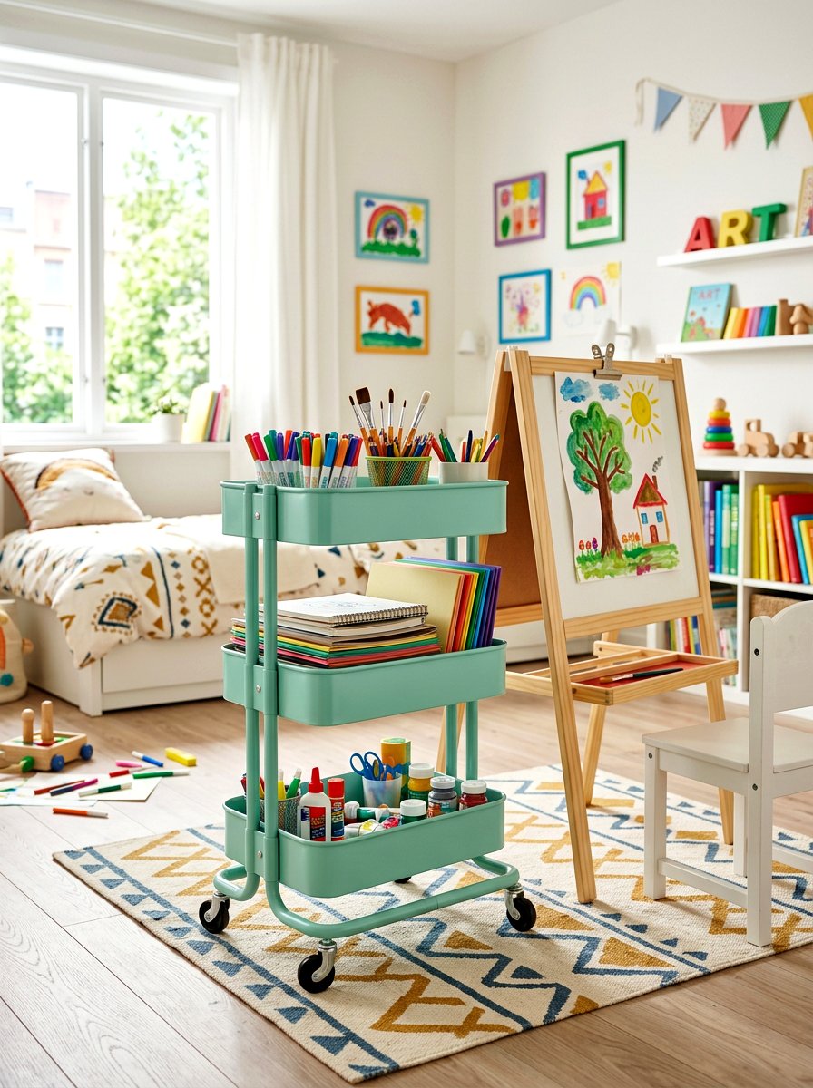 Rolling Storage Cart - 30 toddler bedroom storage ideas