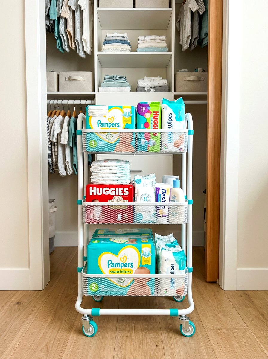 Rolling Storage Cart - 30 nursery closet organization ideas