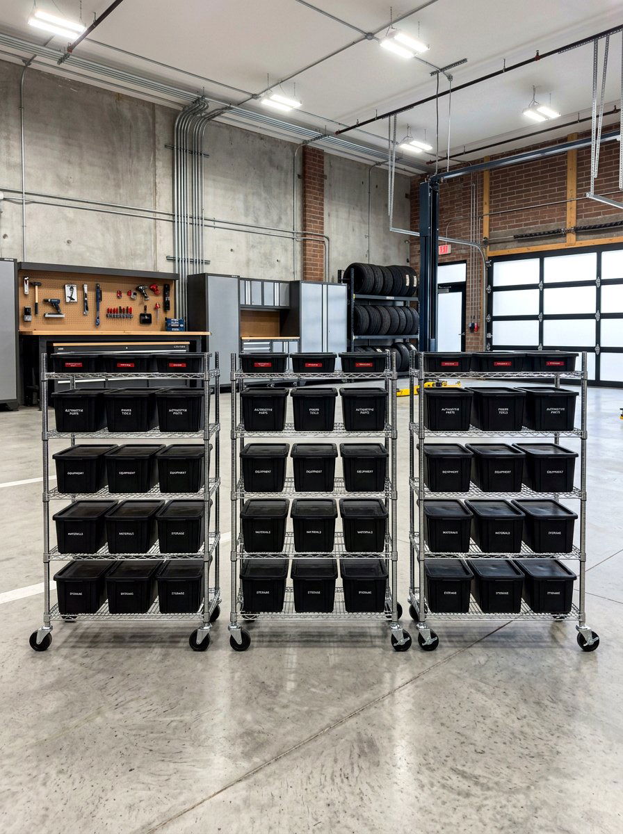 Rolling Storage Shelves - 30 organizing a garage ideas