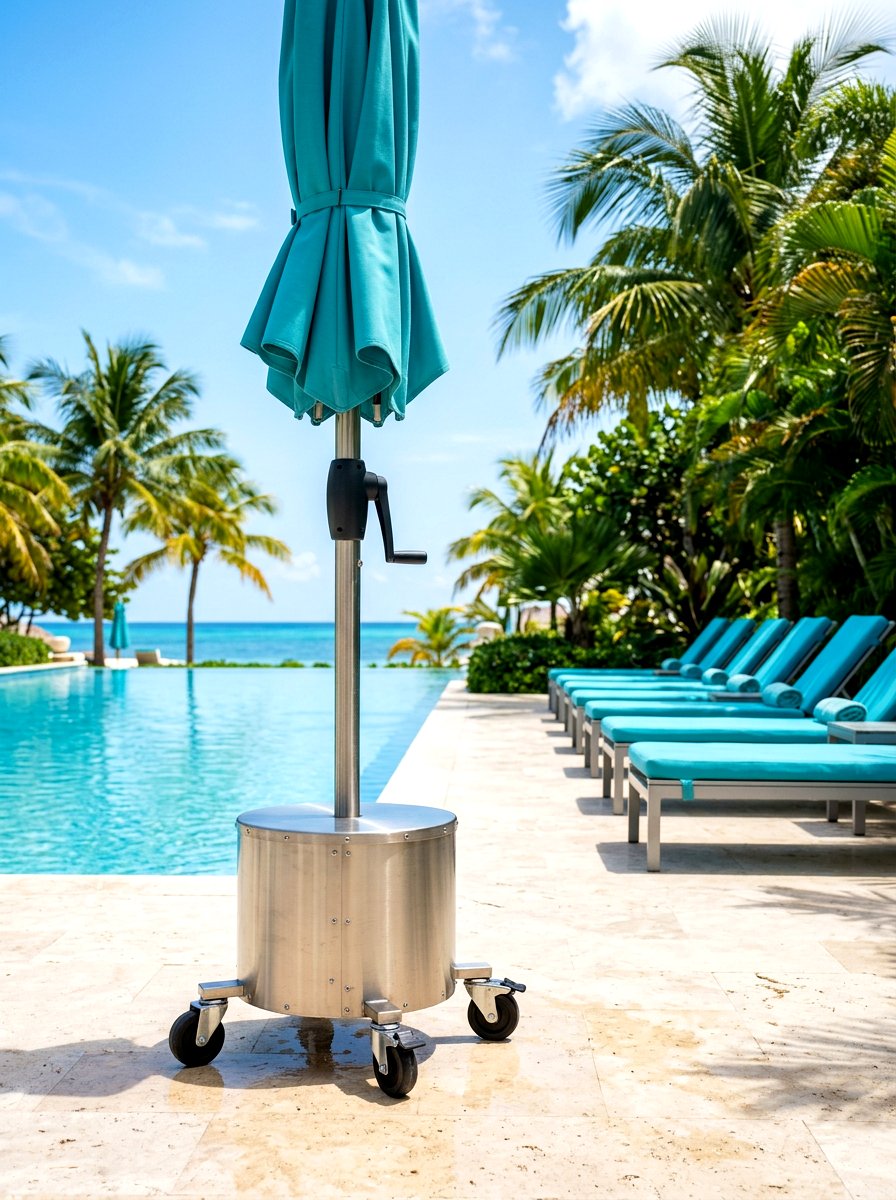 Rolling Umbrella Stand - 30 patio umbrella base styling ideas