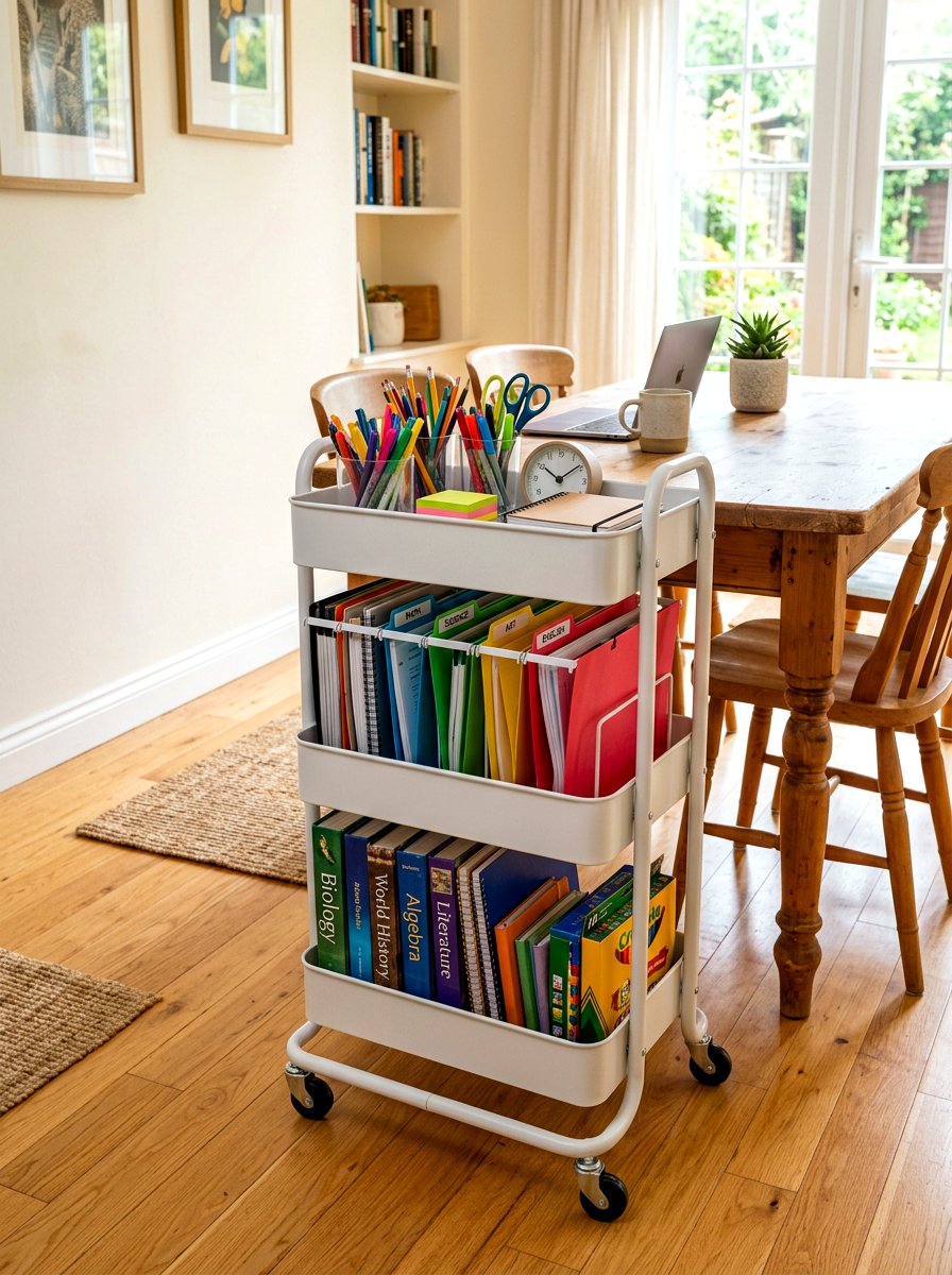 Rolling Utility Cart - 30 school paper organization ideas