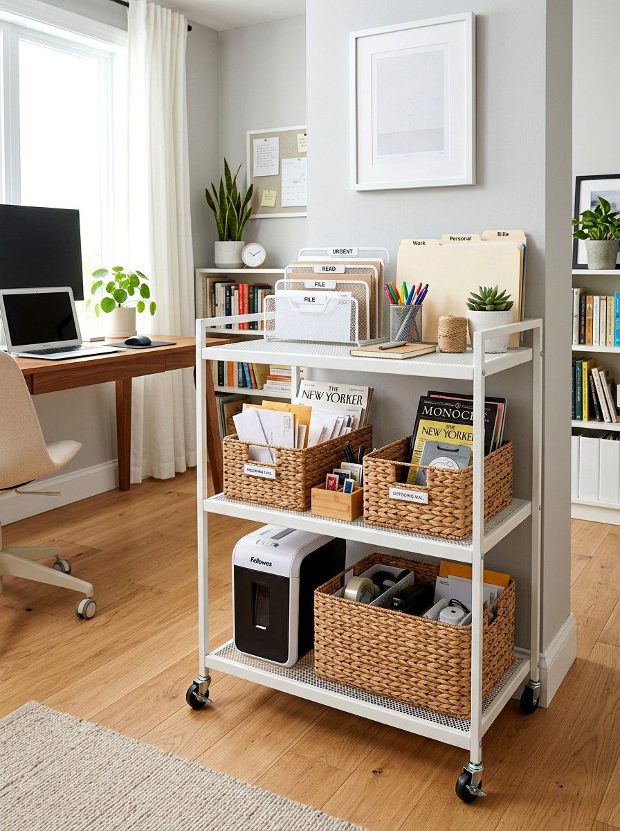 Rolling Utility Cart Mail Station - 30 mail organization ideas