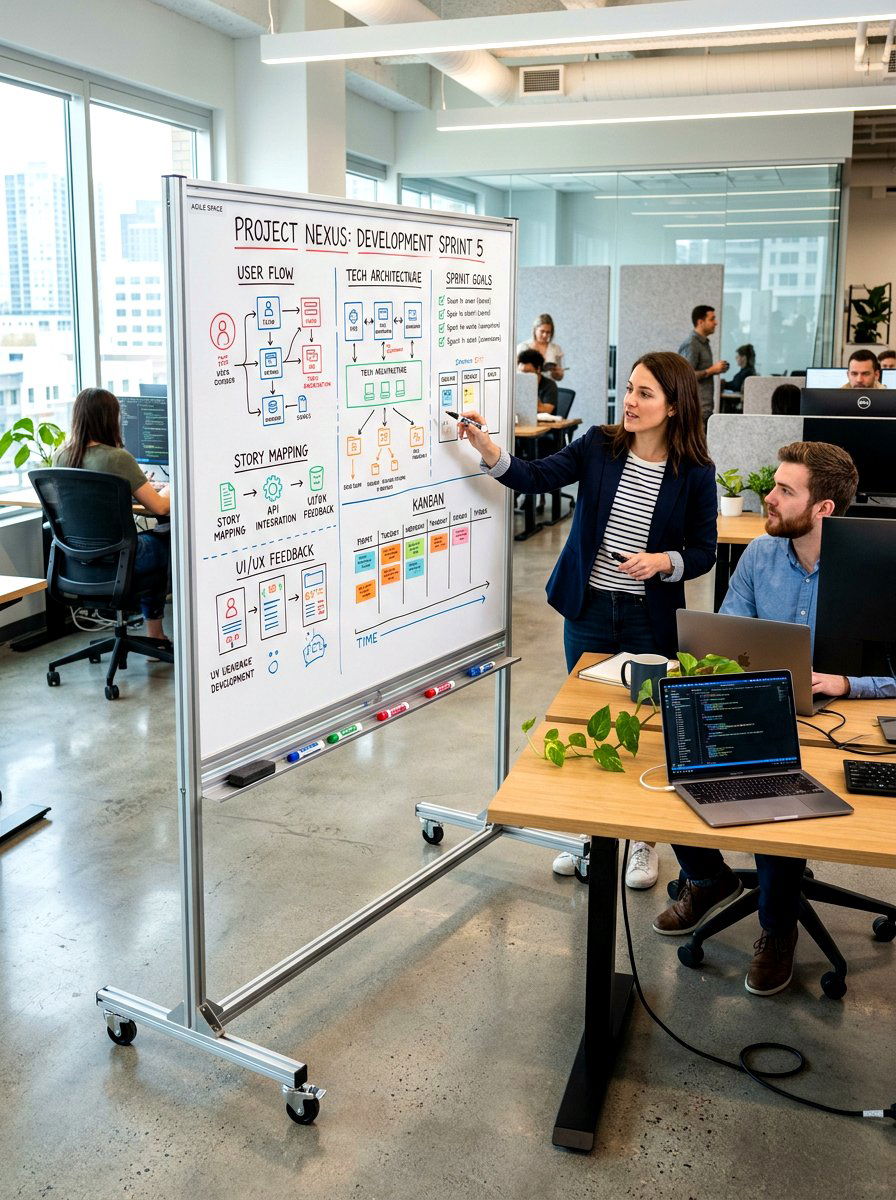 Rolling Whiteboard Divider - 30 freestanding privacy panel ideas