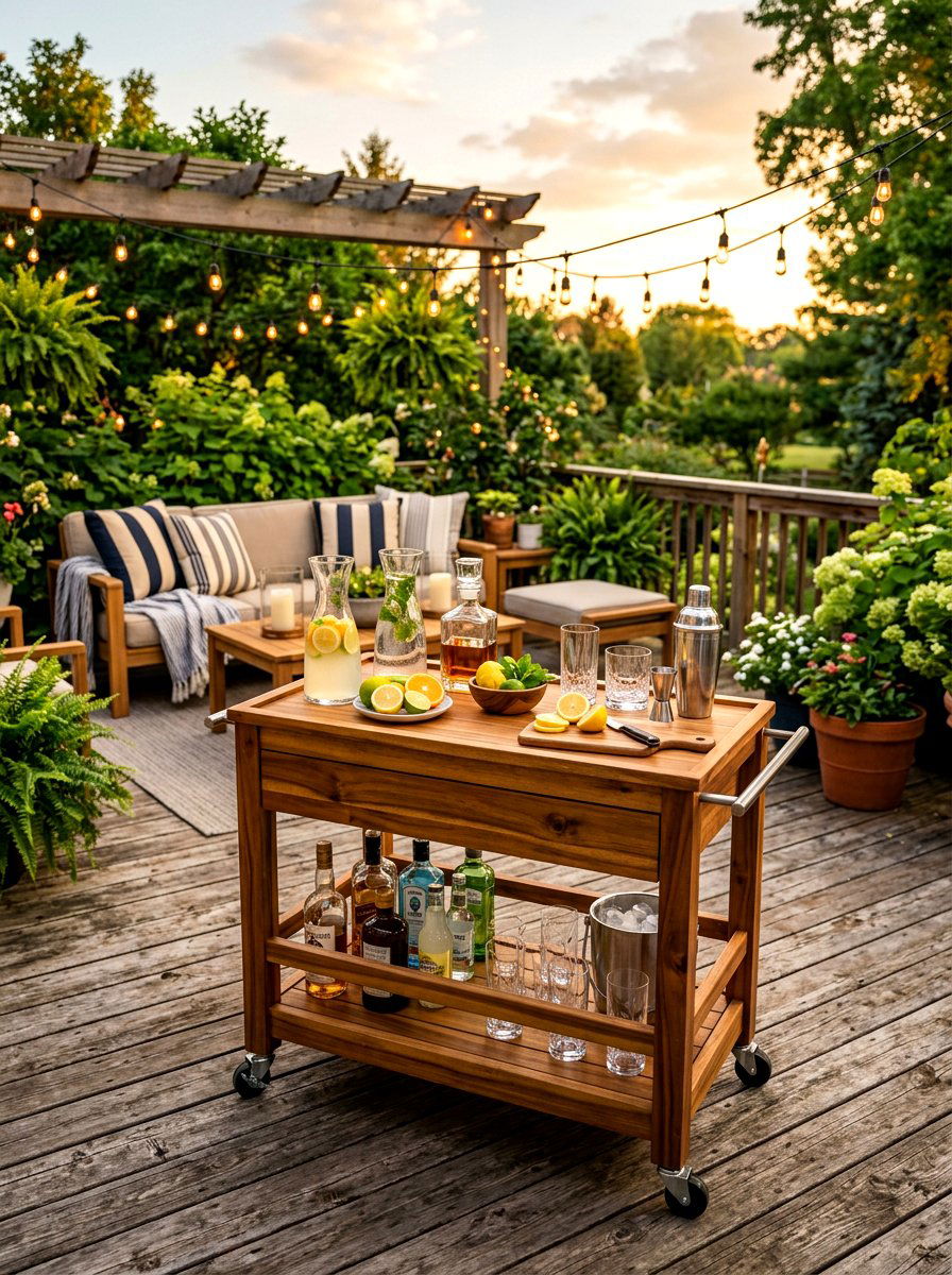 Rolling Wooden Bar Cart - 30 outdoor bar cart ideas